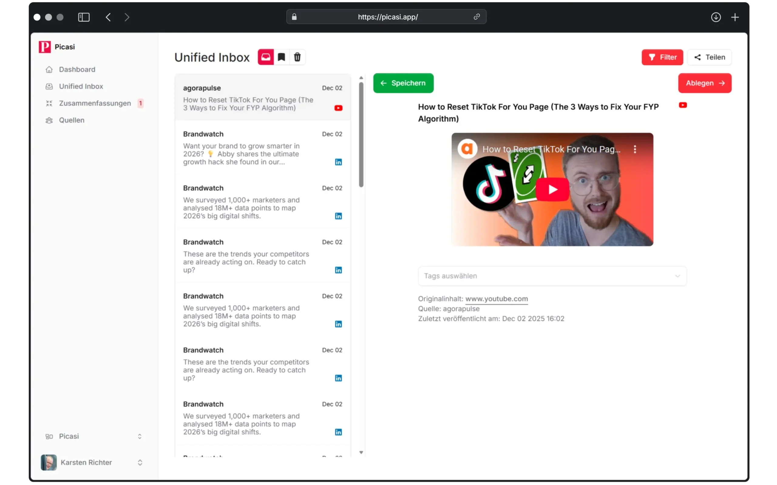 Picasi Unified Inbox - Alle Updates aus allen Quellen und Kanälen an einem Ort